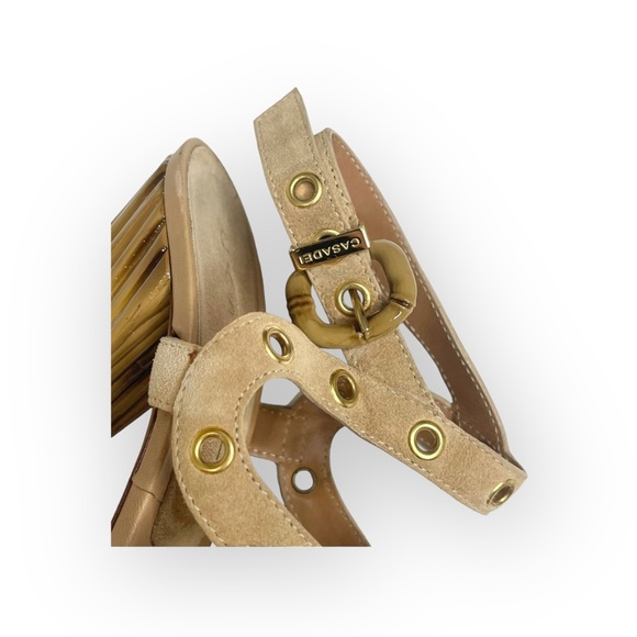 Casadei ♚ Renna Bamboo Heeled Heels Platform Ankle Strap Sandals ♚ Sand Suede ♚ - Picture 9 of 16